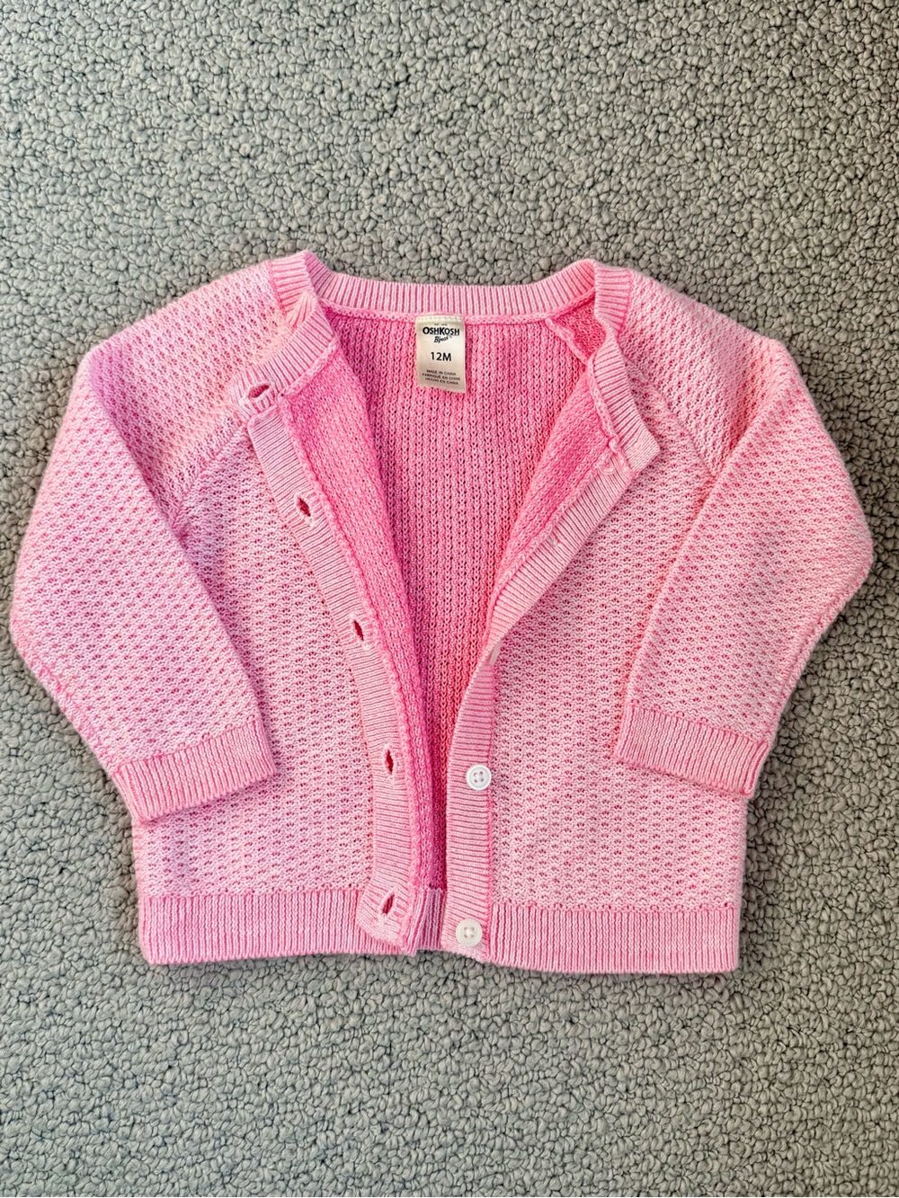 OshKosh B’gosh baby girl reverse knit pink cardigan sweater 12m